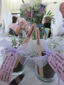 image of lavender wedding favour with lolly stick names